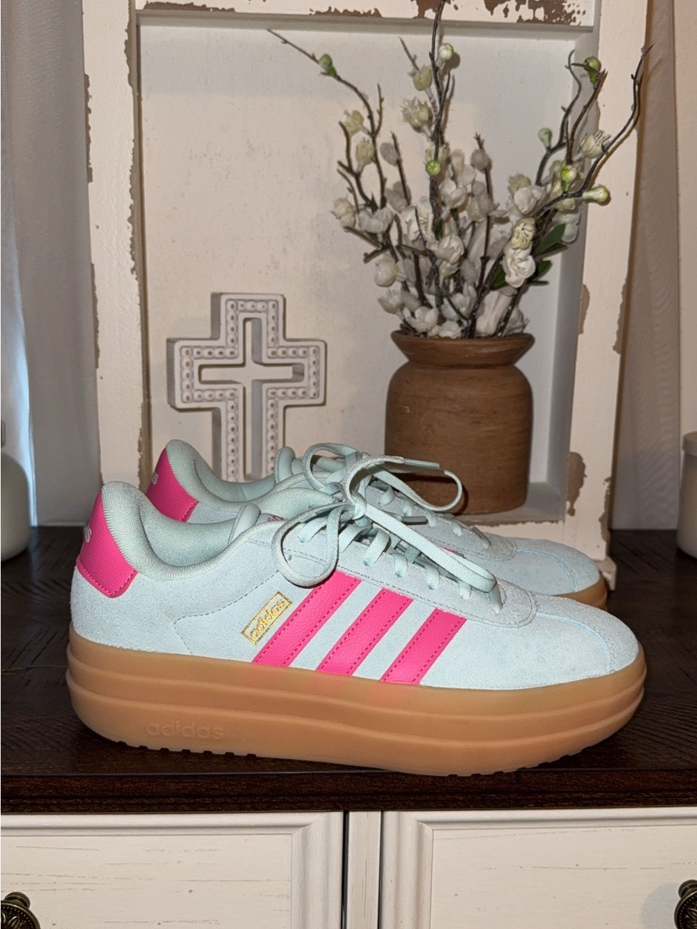 adidas Women’s Light Blue & Hot Pink Platform Sneakers